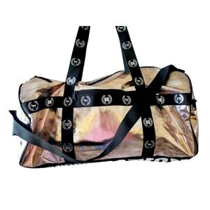 Victoria's Secret PINK Gold Metallic and Black Large Duffle Bag PINK NATION
